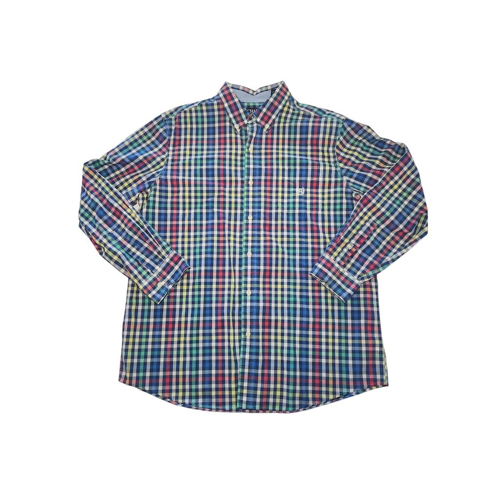 Chaps Button Down Shirt Multicolor Plaid XL Cotton Casual Preppy Easy Care Men’s